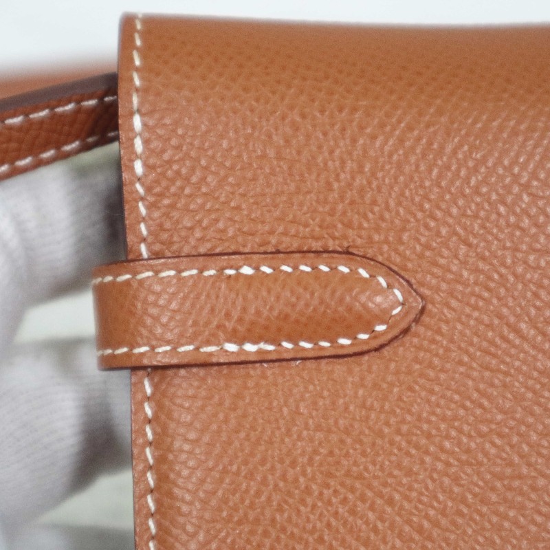 HERMES 愛馬仕 LONG KELLY 錢包金棕銀扣 送肩帶-16
