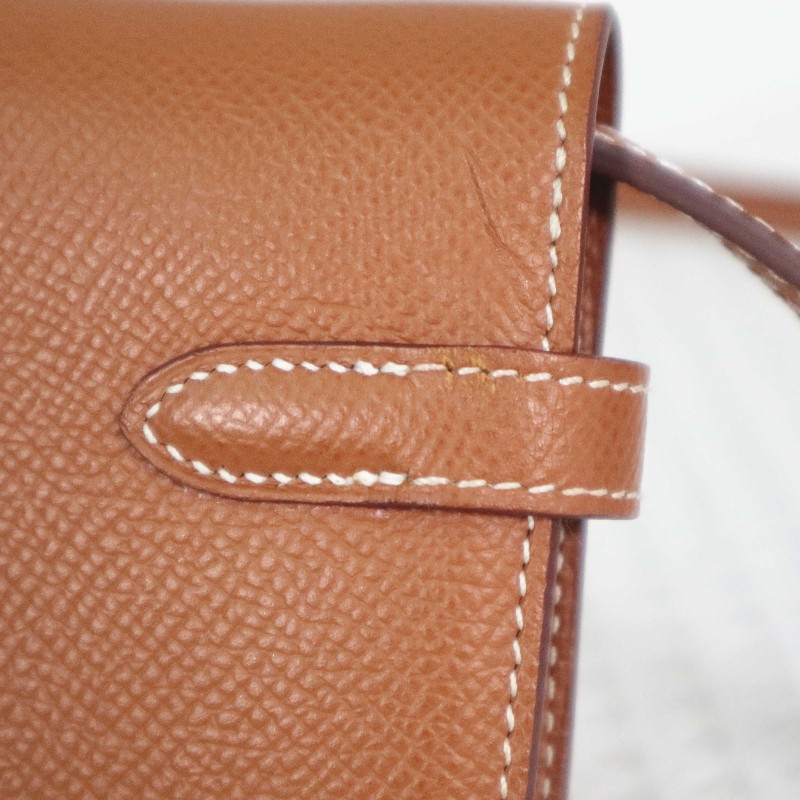 HERMES 愛馬仕 LONG KELLY 錢包金棕銀扣 送肩帶-17