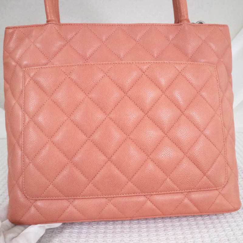 CHANEL 希爾頓 tote 🧡橘粉色托特包菱格紋+大雙C 魚子醬牛皮-7