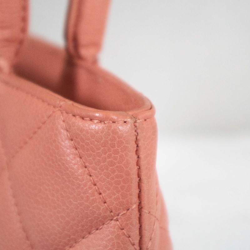 CHANEL 希爾頓 tote 🧡橘粉色托特包菱格紋+大雙C 魚子醬牛皮-15