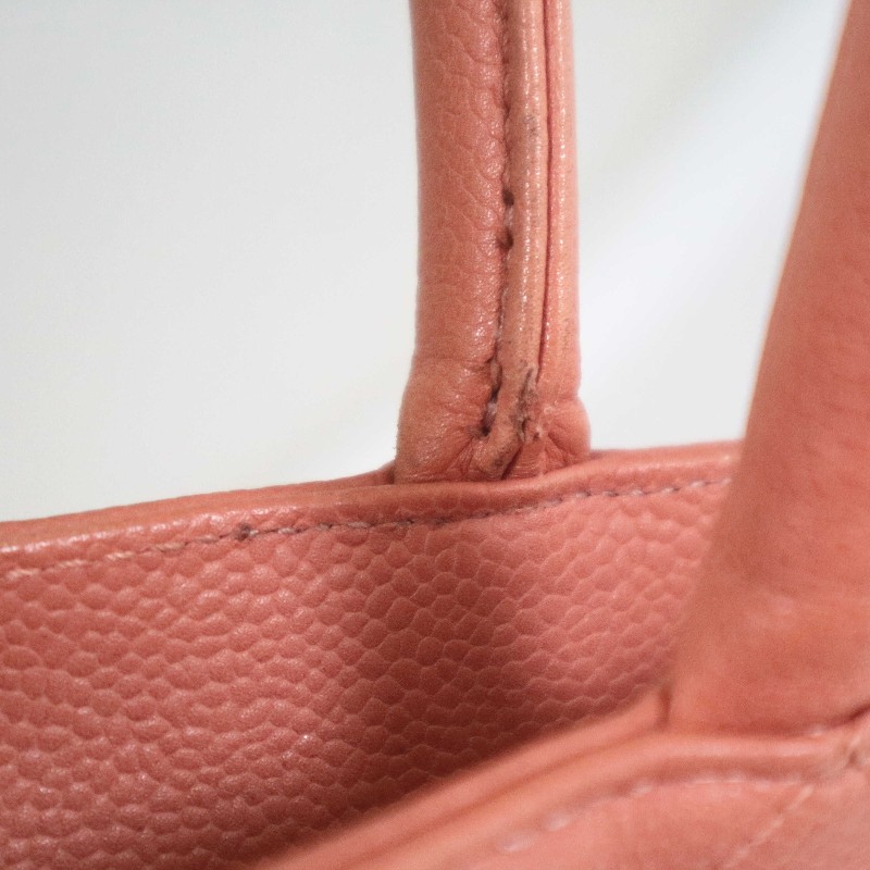 CHANEL 希爾頓 tote 🧡橘粉色托特包菱格紋+大雙C 魚子醬牛皮-20