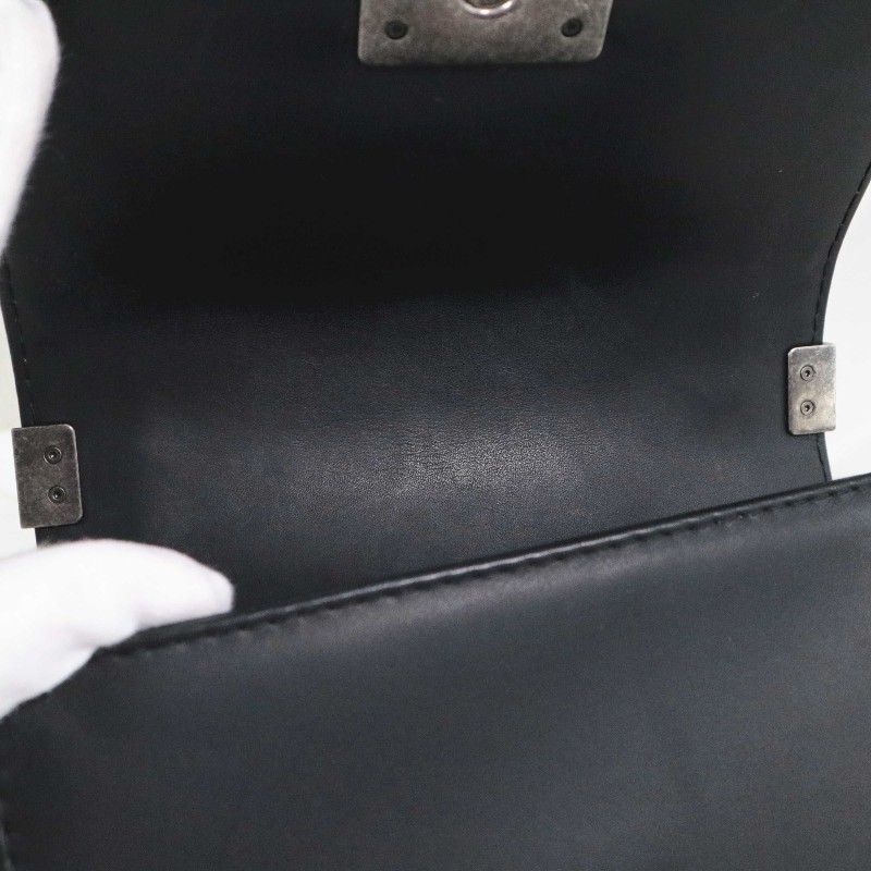 CHANEL 小號 BOY 黑銀鏈條包菱格紋牛皮 肩背包斜背包-21