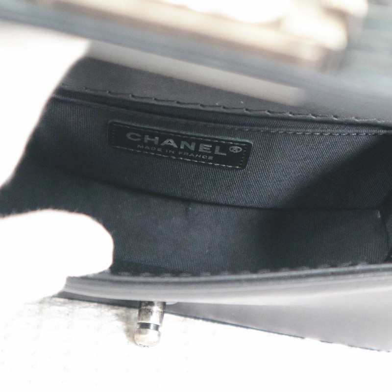 CHANEL 小號 BOY 黑銀鏈條包菱格紋牛皮 肩背包斜背包-25