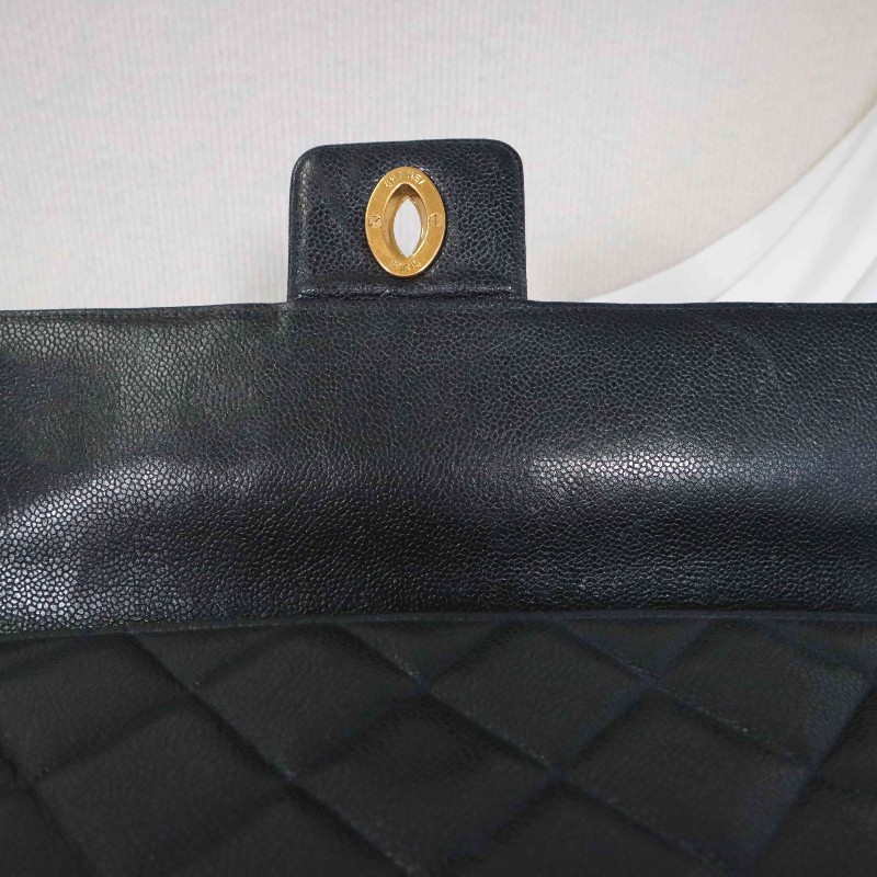 Chanel 魚子醬牛皮 黑金 Kelly 貝嫂包 手提包-11