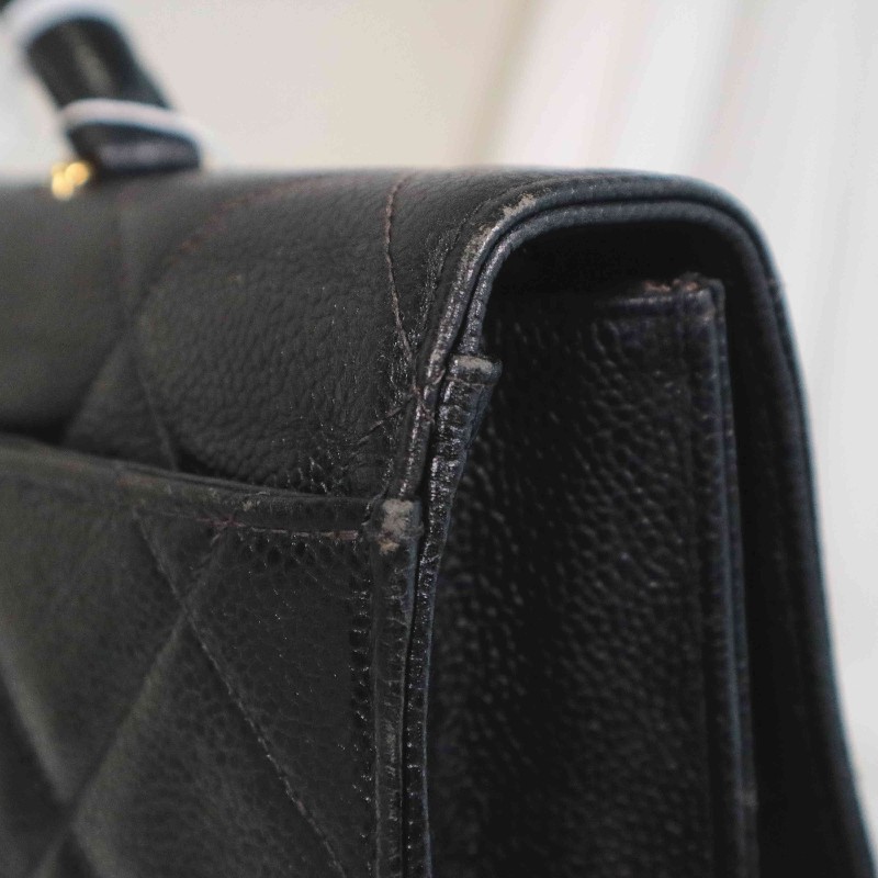 Chanel 魚子醬牛皮 黑金 Kelly 貝嫂包 手提包-24