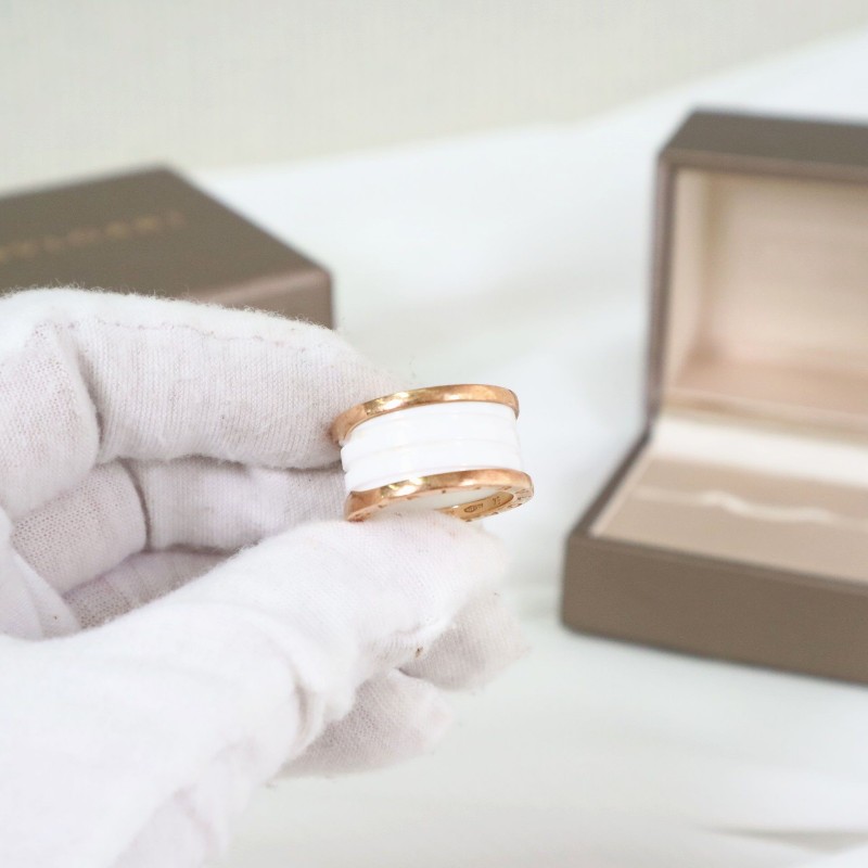 BVLGARI 寶格麗 B-Zero1 白陶瓷四環 玫瑰金戒指 54碼-2