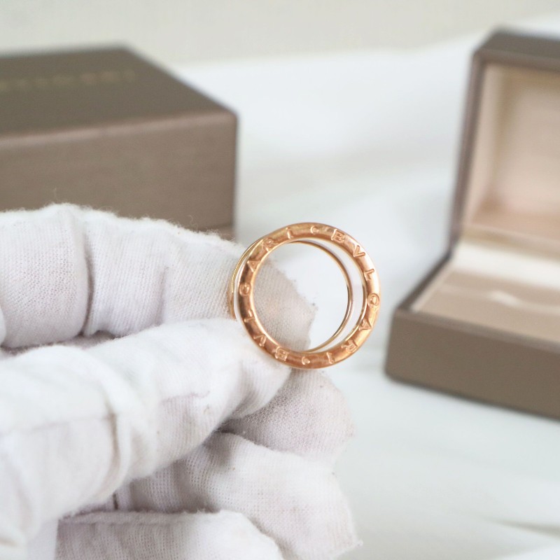 BVLGARI 寶格麗 B-Zero1 白陶瓷四環 玫瑰金戒指 54碼-4