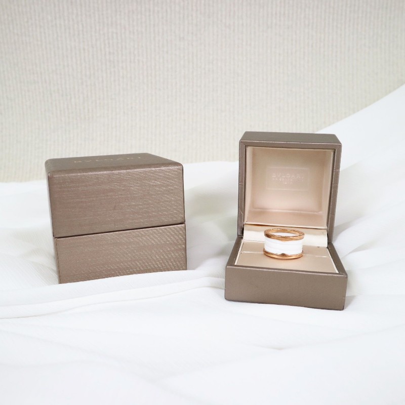 BVLGARI 寶格麗 B-Zero1 白陶瓷四環 玫瑰金戒指 54碼-5