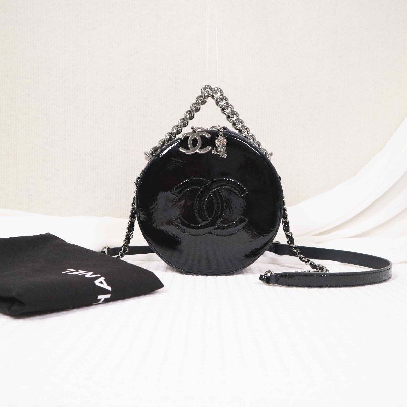 Chanel  限定款 黑色滿鑽貓頭鷹吊墜 晚宴包圓餅包鏈條包-0