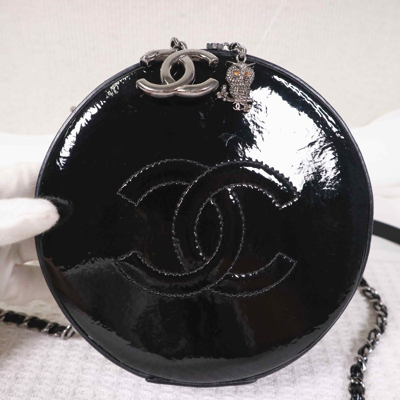Chanel  限定款 黑色滿鑽貓頭鷹吊墜 晚宴包圓餅包鏈條包-6
