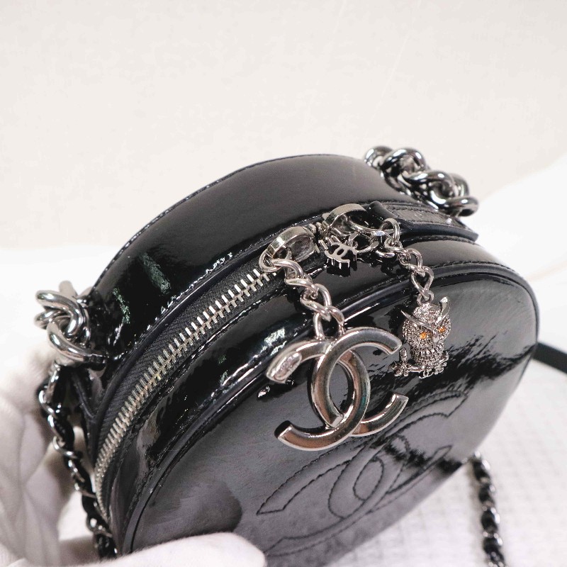 Chanel  限定款 黑色滿鑽貓頭鷹吊墜 晚宴包圓餅包鏈條包-9