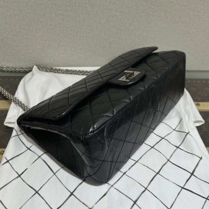 CHANEL 限量老佛爺簽名黑銀2.55大號肩背斜背鍊條包32*18*10 98新配件盒子塵袋保卡-4