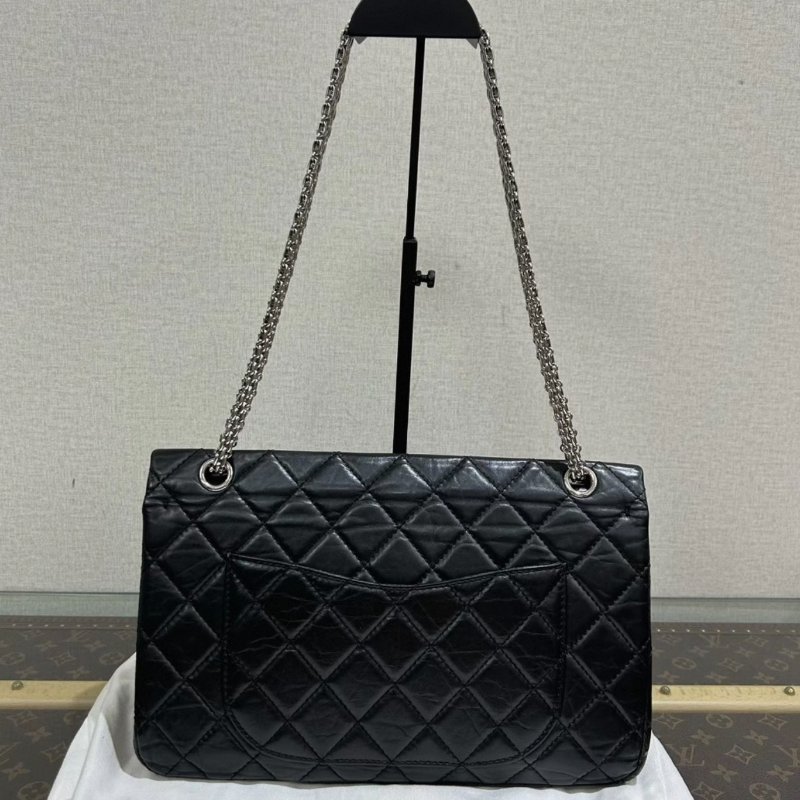CHANEL 限量老佛爺簽名黑銀2.55大號肩背斜背鍊條包32*18*10 98新配件盒子塵袋保卡-5