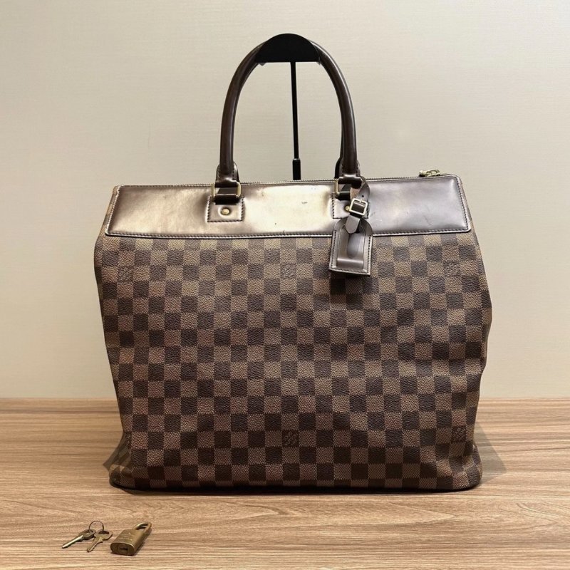 LV 老花棕棋盤手提包 38*35*23 98新配件鎖鑰匙塵袋-0