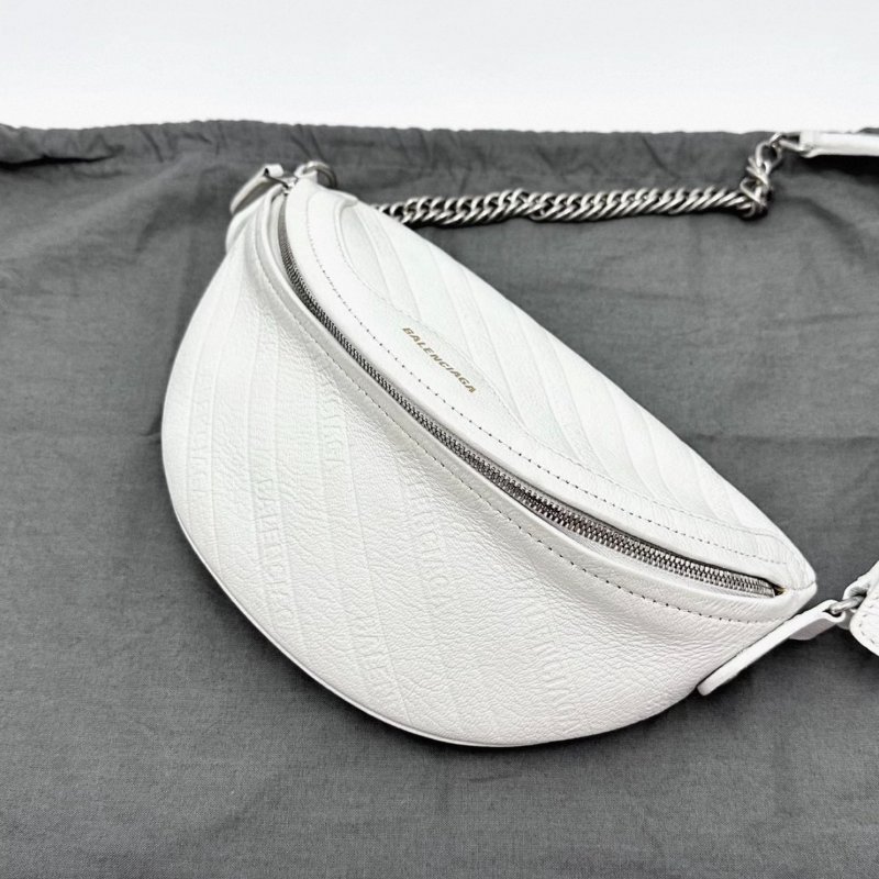 BALENCIAGA 白色拉鍊腰包24*15*6 98新配件塵袋-1