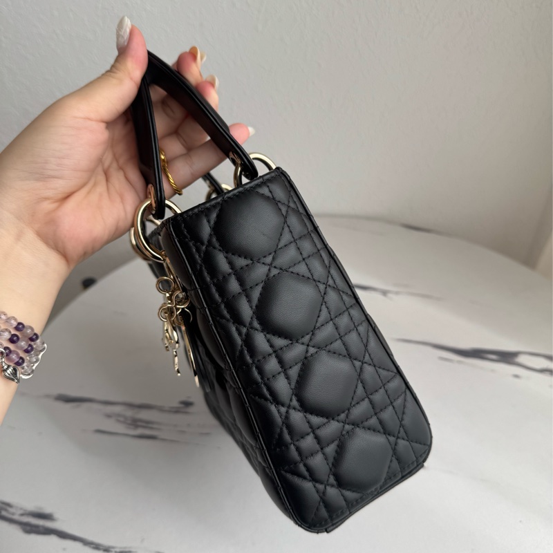 Dior黑羊皮金吊飾5格黛妃包-3