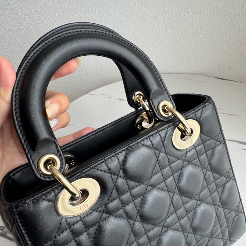 Dior黑羊皮金吊飾5格黛妃包-14