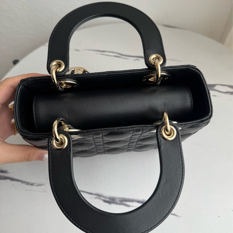 Dior黑羊皮金吊飾5格黛妃包-15