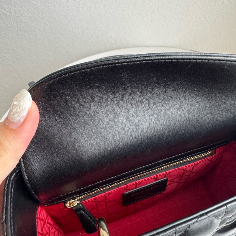 Dior黑羊皮金吊飾5格黛妃包-24