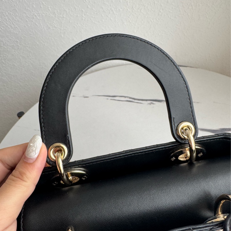 Dior黑羊皮金吊飾5格黛妃包-40