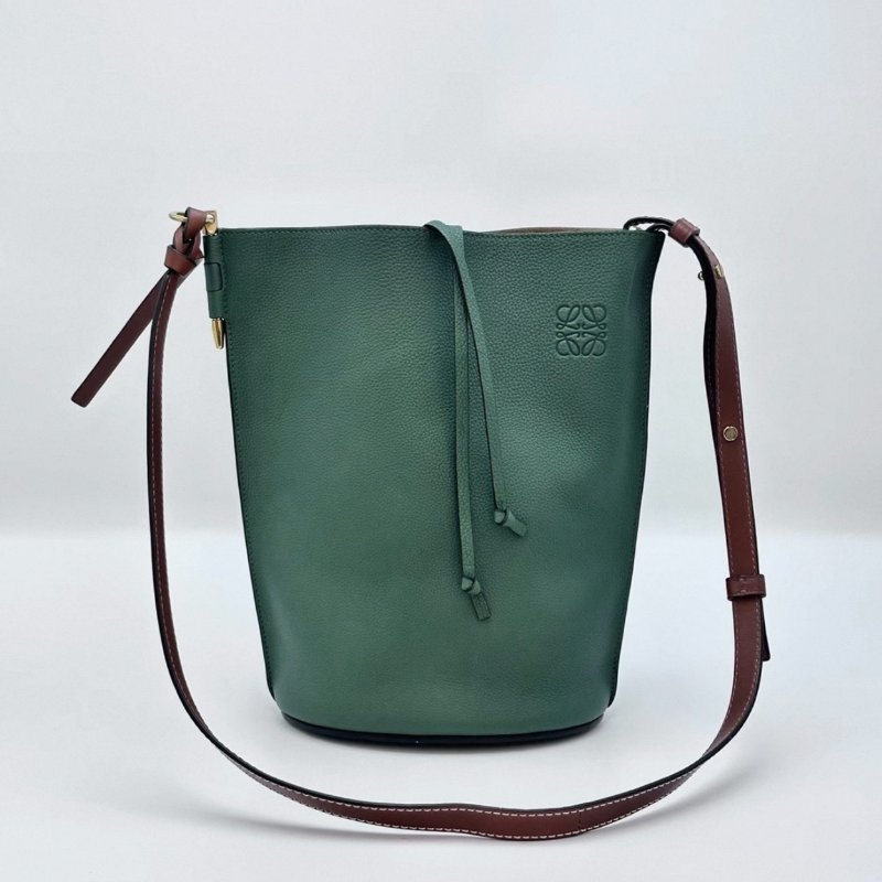 LOEWE 綠色金扣gate肩背斜背水桶包 18.5*28*14 98新配件塵袋-0