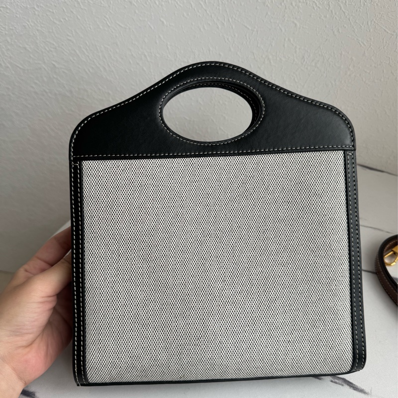 Burberry 黑皮革邊帆布手提兩用包-2