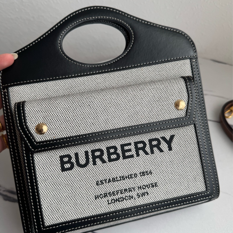 Burberry 黑皮革邊帆布手提兩用包-11