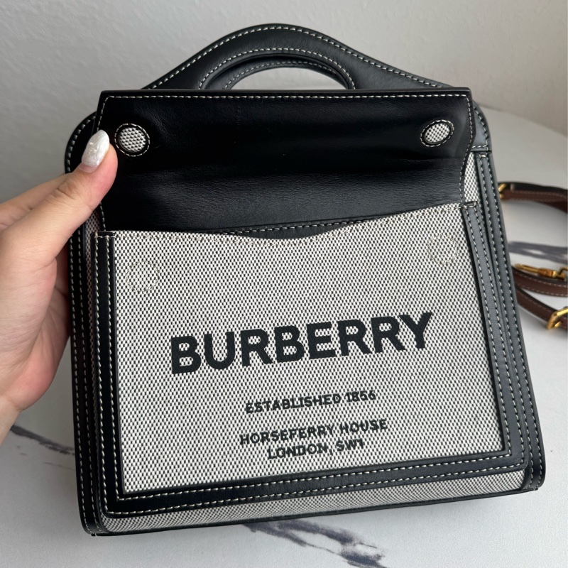 Burberry 黑皮革邊帆布手提兩用包-12