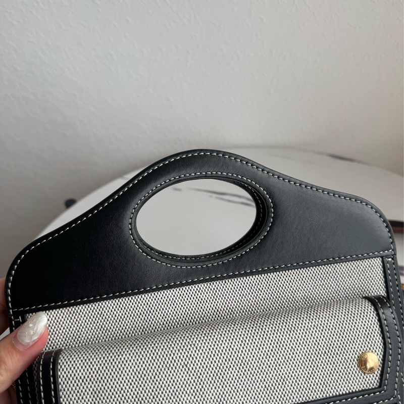 Burberry 黑皮革邊帆布手提兩用包-19