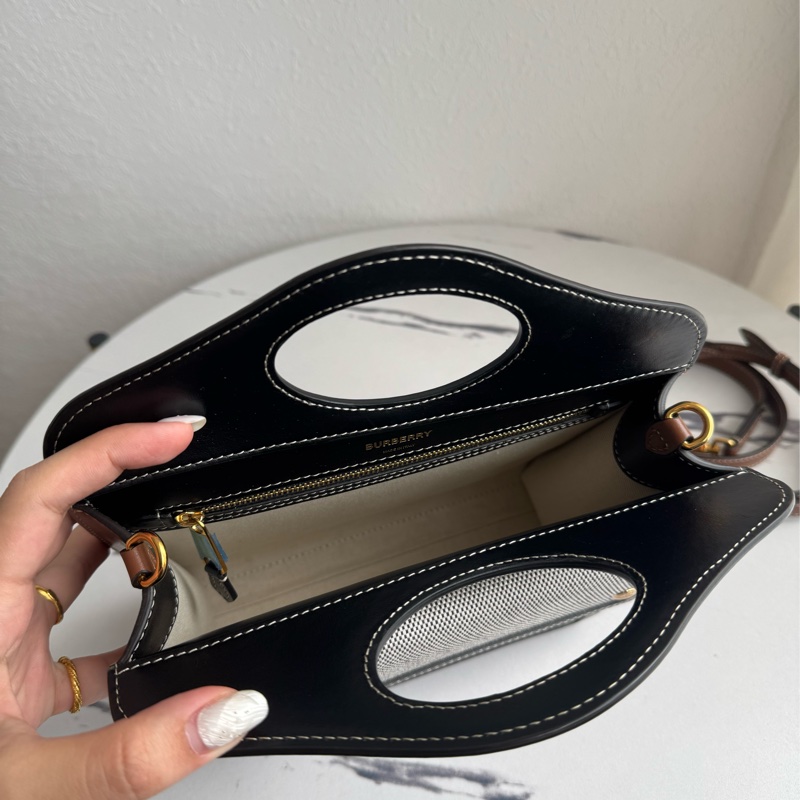 Burberry 黑皮革邊帆布手提兩用包-20