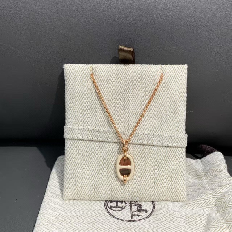 Hermes爱马仕 mini maillon系列 玫瑰金猪鼻子项链-0