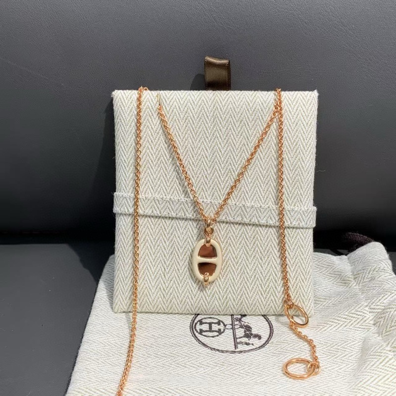 Hermes爱马仕 mini maillon系列 玫瑰金猪鼻子项链-1