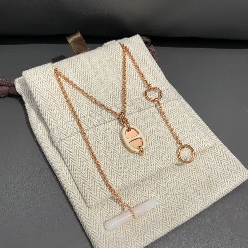 Hermes爱马仕 mini maillon系列 玫瑰金猪鼻子项链-2