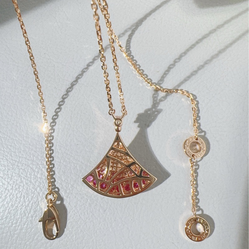 Bvlgari 宝格丽 DIVAS' DREAM系列 红宝石满钻渐变扇子项链-7