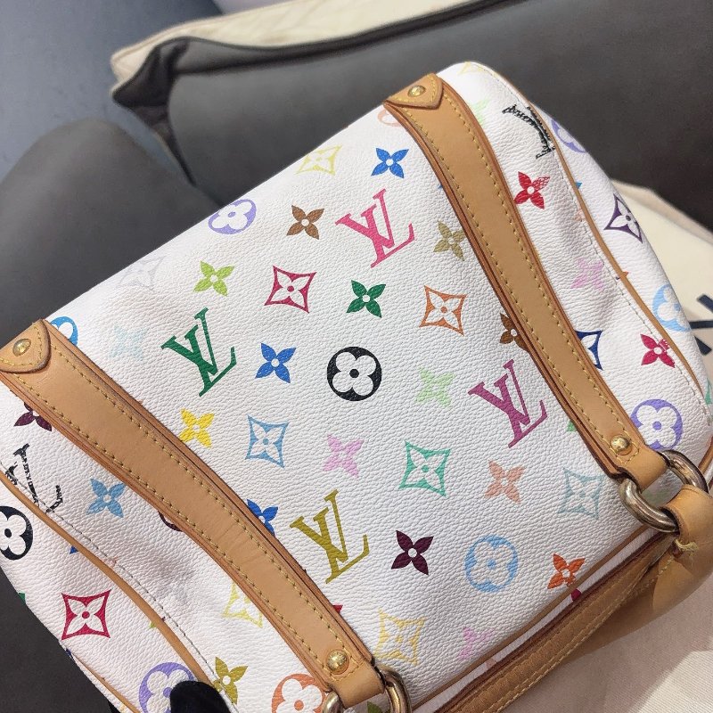LV 白三彩保齡球手提包 絕版三彩 25*21 95新配件塵袋-2