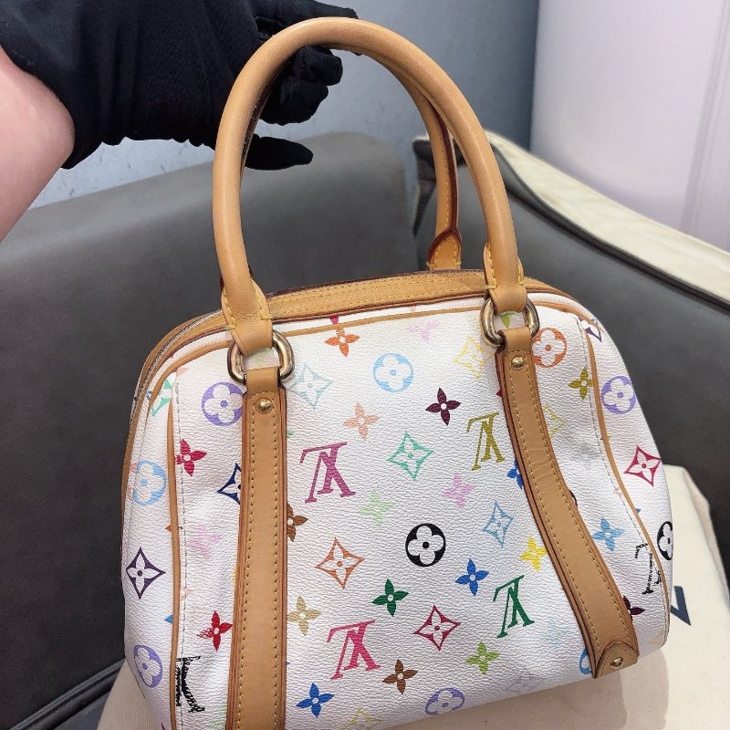LV 白三彩保齡球手提包 絕版三彩 25*21 95新配件塵袋-5