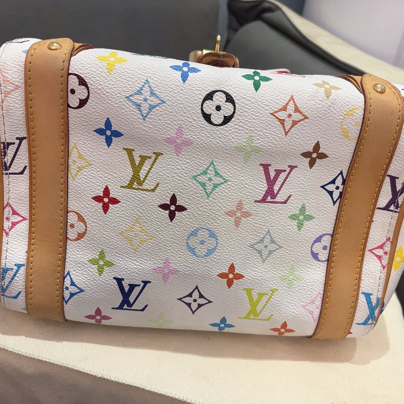 LV 白三彩保齡球手提包 絕版三彩 25*21 95新配件塵袋-7