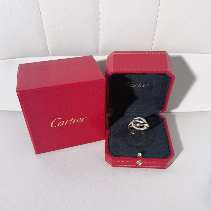 Cartier卡地亚 Trinity Crash系列 三色金镶钻戒指-0