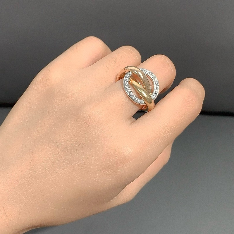 Cartier卡地亚 Trinity Crash系列 三色金镶钻戒指-6