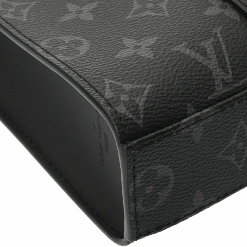 路易威登 Monogram Eclipse Sac Plat Cross（舊款）男士雙用手提包，黑色/灰色（M46098）。帆布手提包。-7