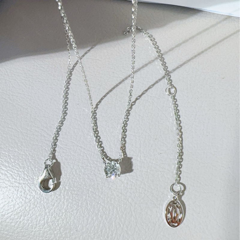 Cartier卡地亚 1895系列 白金单钻项链-3