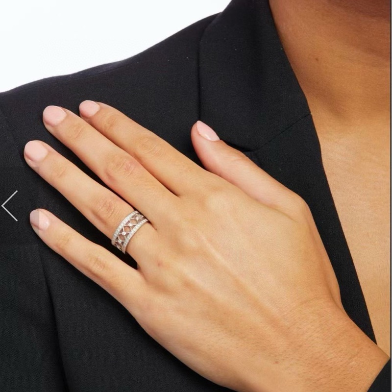 Tiffany蒂芙尼 白金满钻镂空蕾丝花窗戒指-7