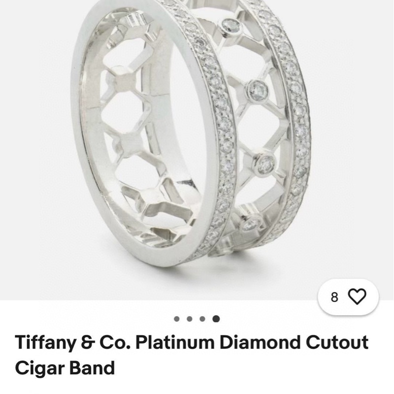 Tiffany蒂芙尼 白金满钻镂空蕾丝花窗戒指-8