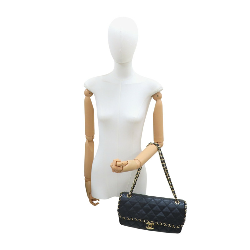 黑色 牛皮 菱格紋 鍊帶 肩背包【CHANEL 香奈兒】-11