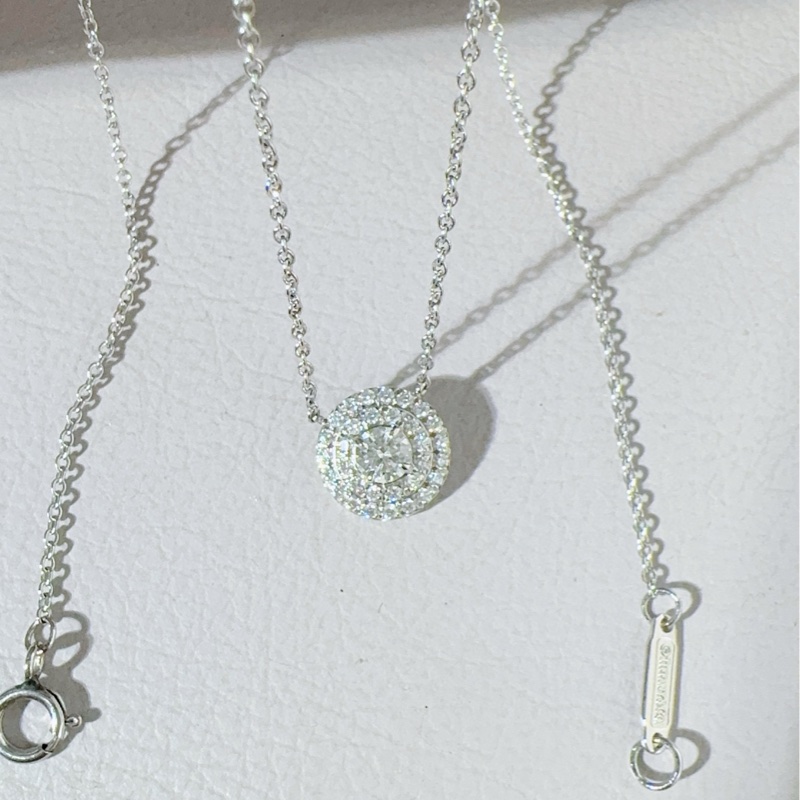 Tiffany蒂芙尼 Soleste系列 PT950铂金围镶钻 双圈太阳花项链-3