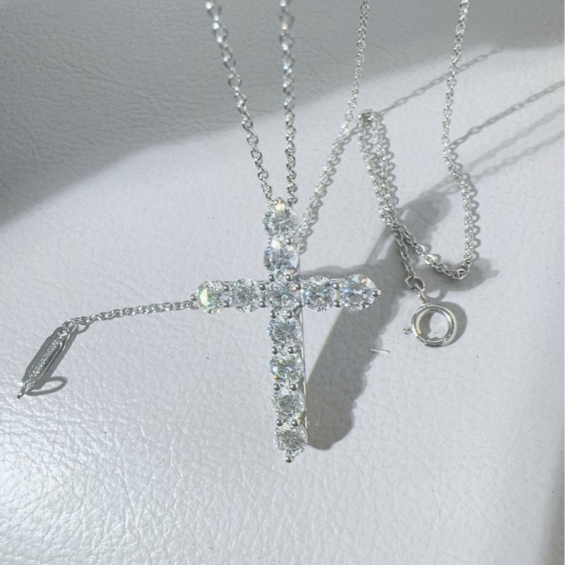 Tiffany蒂芙尼 PT950铂金满钻十字架项链-5