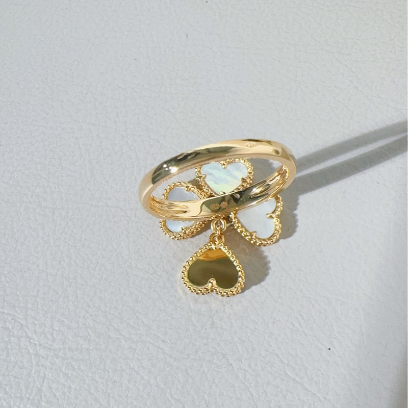 Vca梵克雅宝 Sweet Hearts系列 18K金白贝母爱心四叶草戒指-5