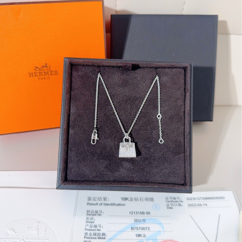 Hermes爱马仕 白金满钻 birkin项链-3