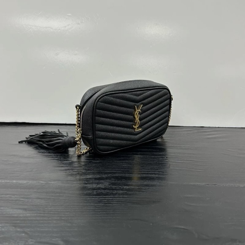 YSL 黑金LOU牛皮流蘇相機肩背斜背包 19*5*11 98新配件塵袋-1