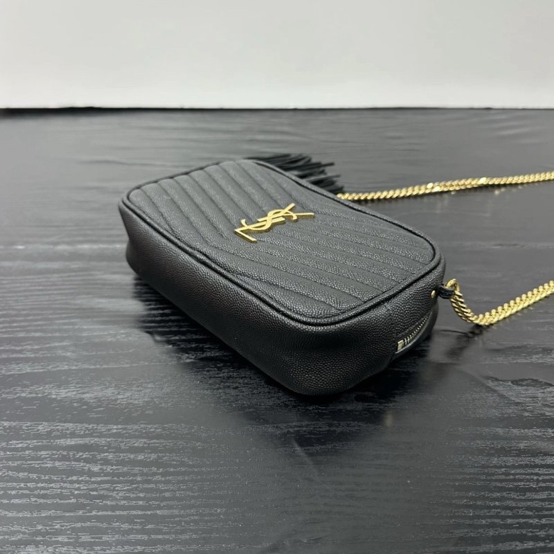 YSL 黑金LOU牛皮流蘇相機肩背斜背包 19*5*11 98新配件塵袋-2